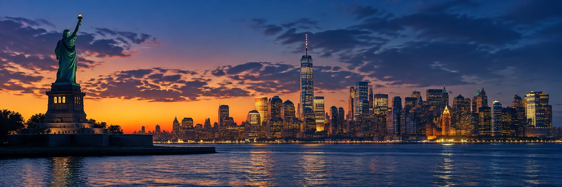 New York City skyline at twilight