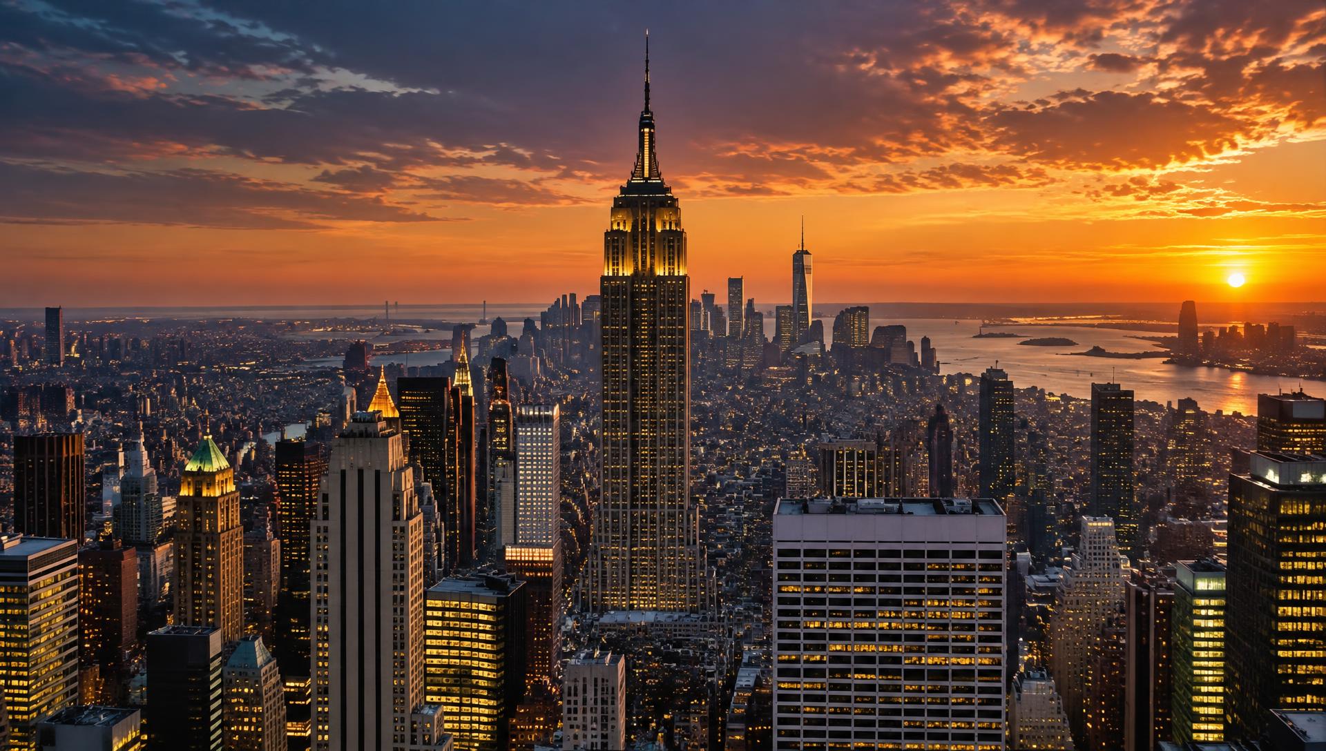 New York City skyline at sunset