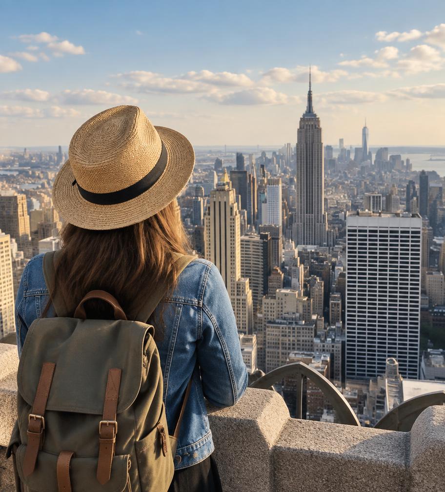 Traveller looking out over the Manhattan skyline